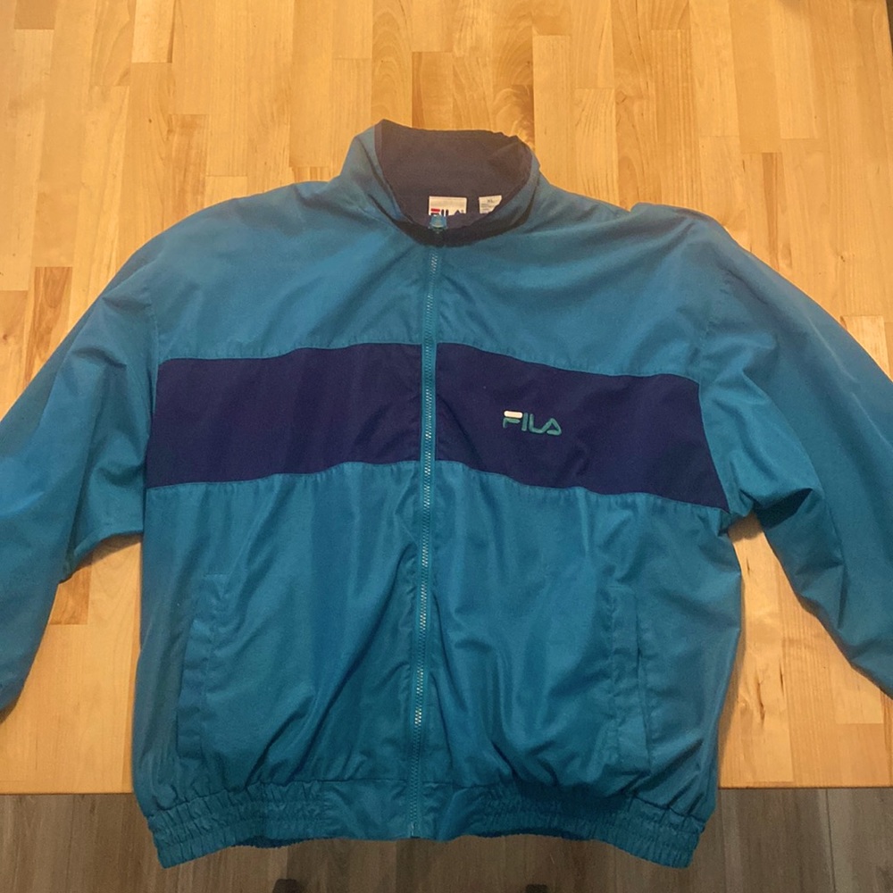 Vintage FILA windbreaker. Green and blue. Size XL but fits more like a large.